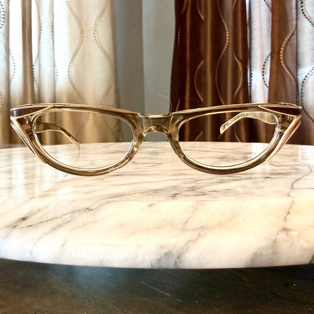 NEW! 50s VTG Universal MCM Cat Eye Women Eyeglass Frames Eye Glasses Brown Gold